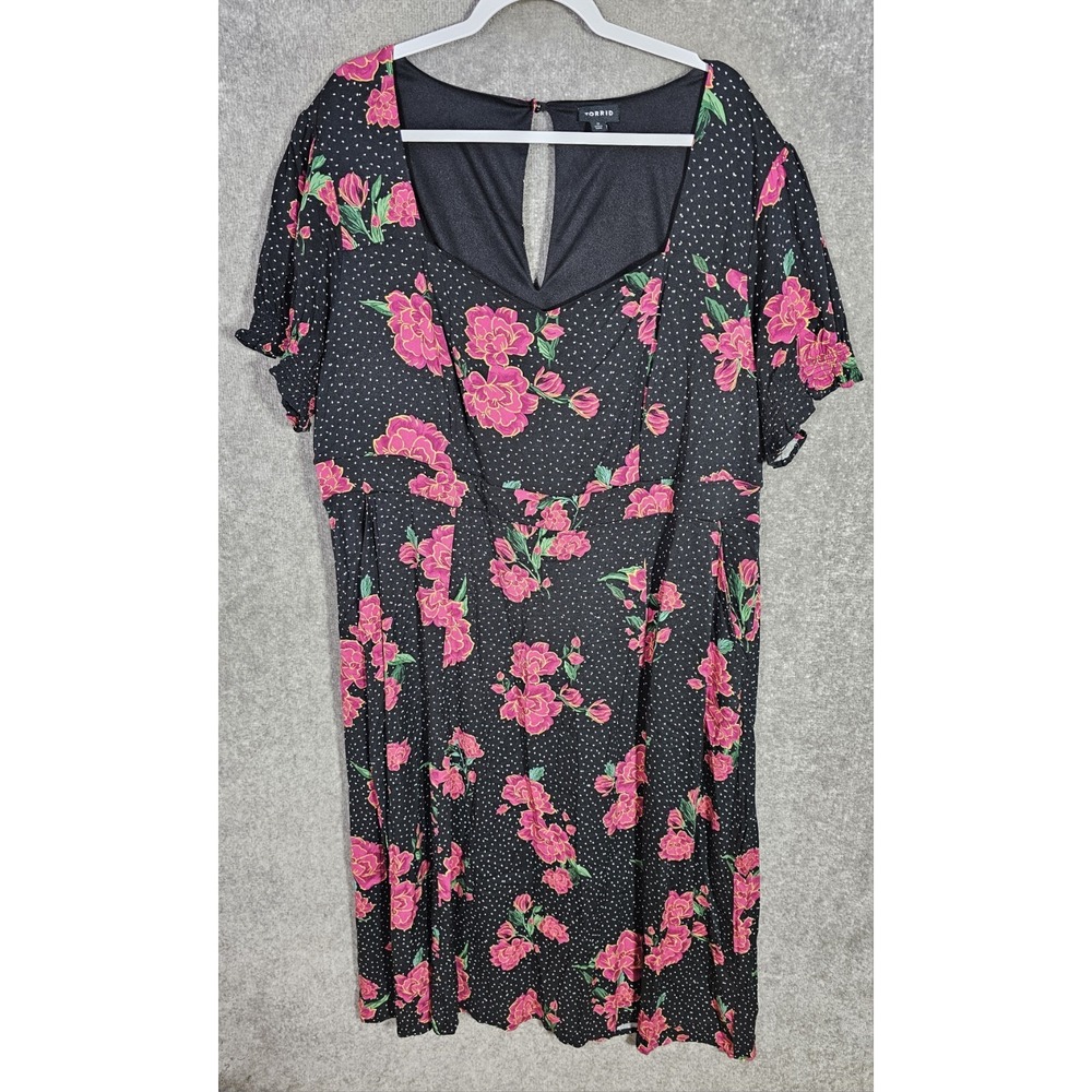 Torrid Tea Length Challis Sweetheart A-Line Dress Womens Sz 3X Polka Dot Floral